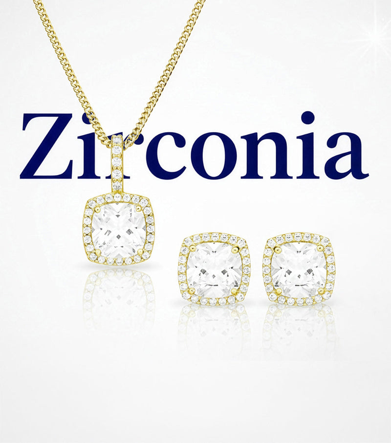 Сребърни бижута с циркони с радиево и златно покритие-колиета, обеци