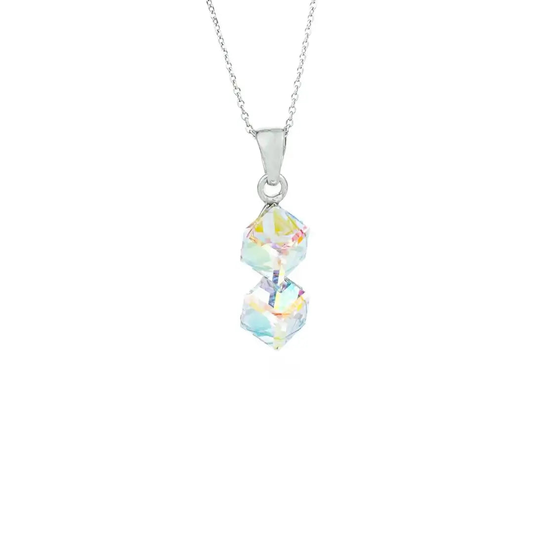 Сребърно колие Двойно Кристално Кубче 2 варианта