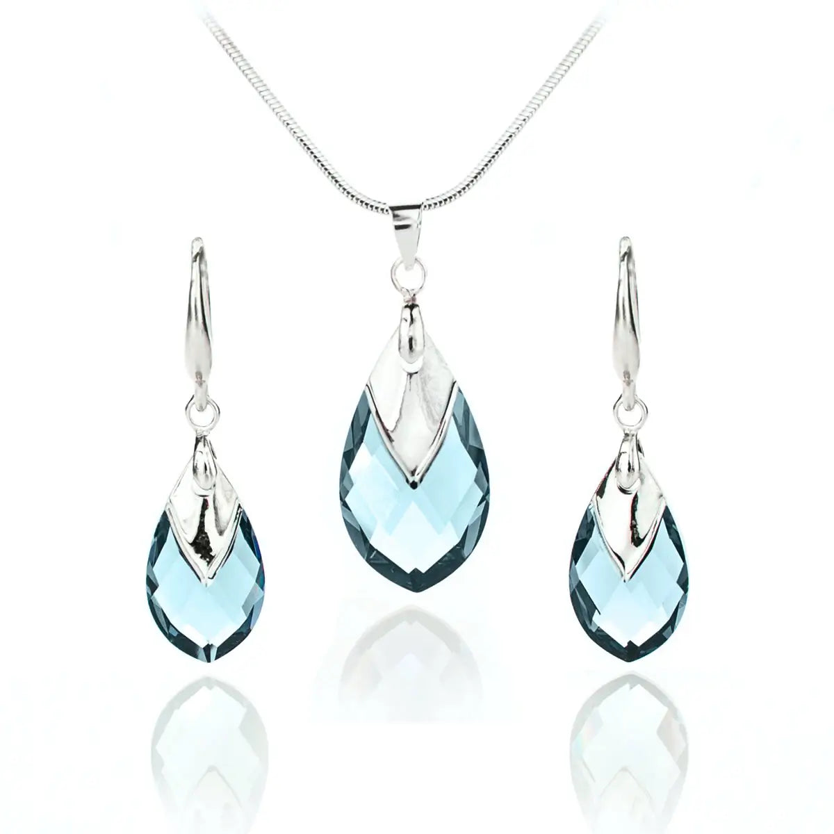 Кристален сет Капка с метален детайл колие с обици