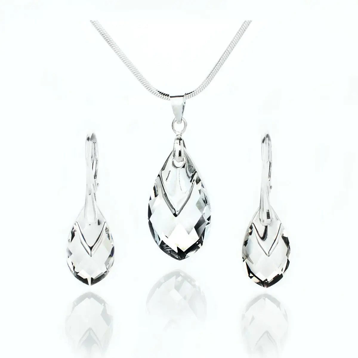 Кристален сет Капка с метален детайл колие с обици