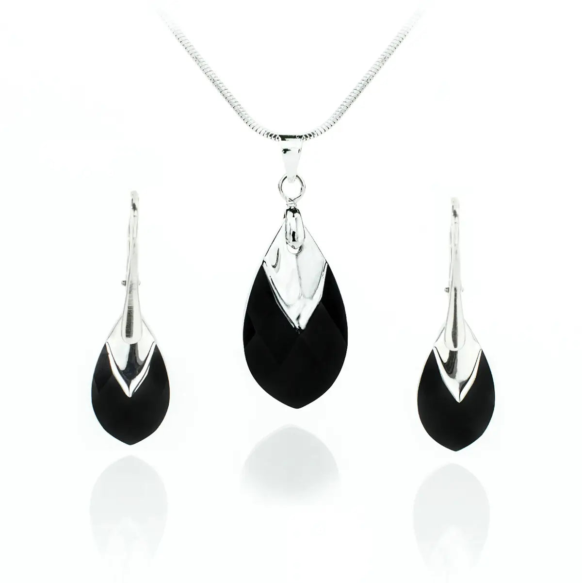 Кристален сет Капка с метален детайл колие с обици