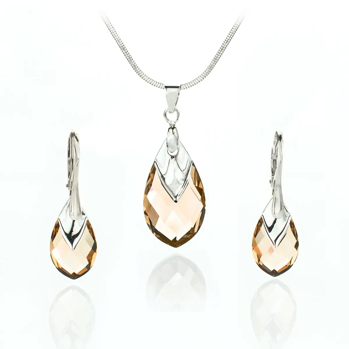Кристален сет Капка с метален детайл колие с обици
