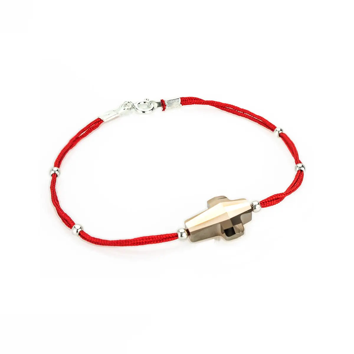 Гривна червен конец с австрийски кристал