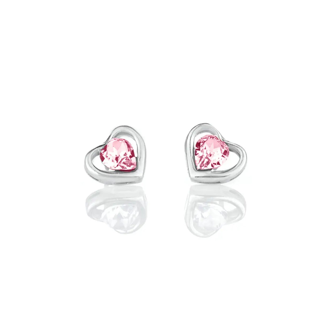 Нежни обеци на винт Rose Hearts Сребро 925 с австрийски кристали