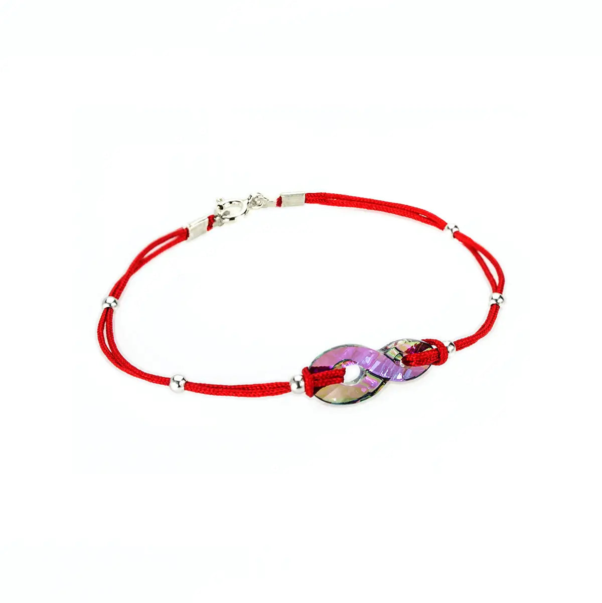 Гривна червен конец с австрийски кристал