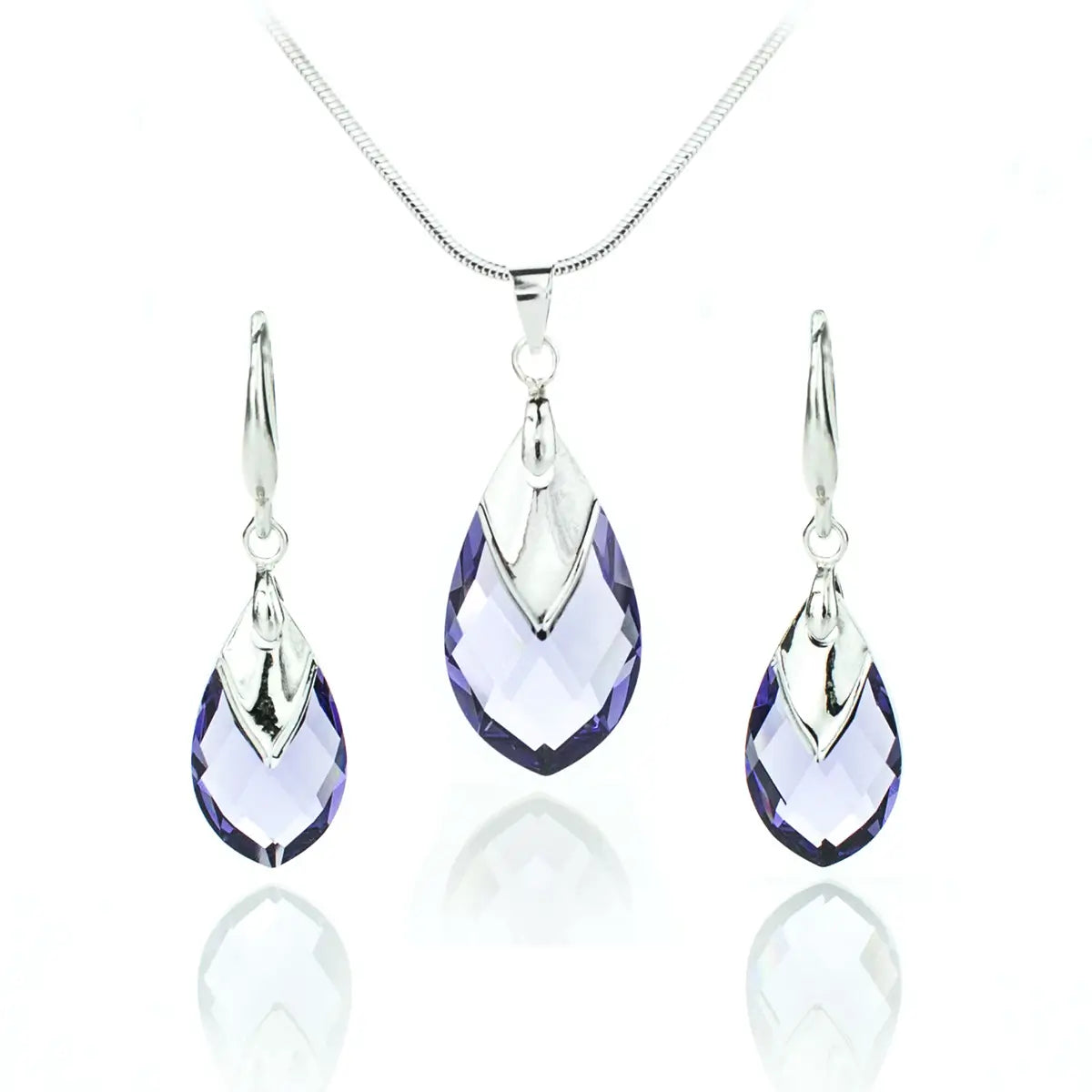 Кристален сет Капка с метален детайл колие с обици