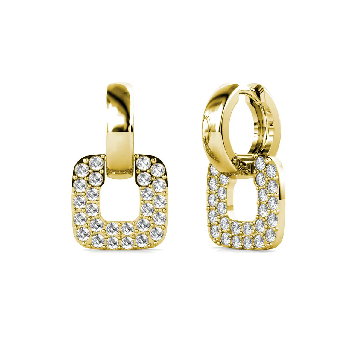 Дамски обеци халки с квадратни елементи и австрийски кристали