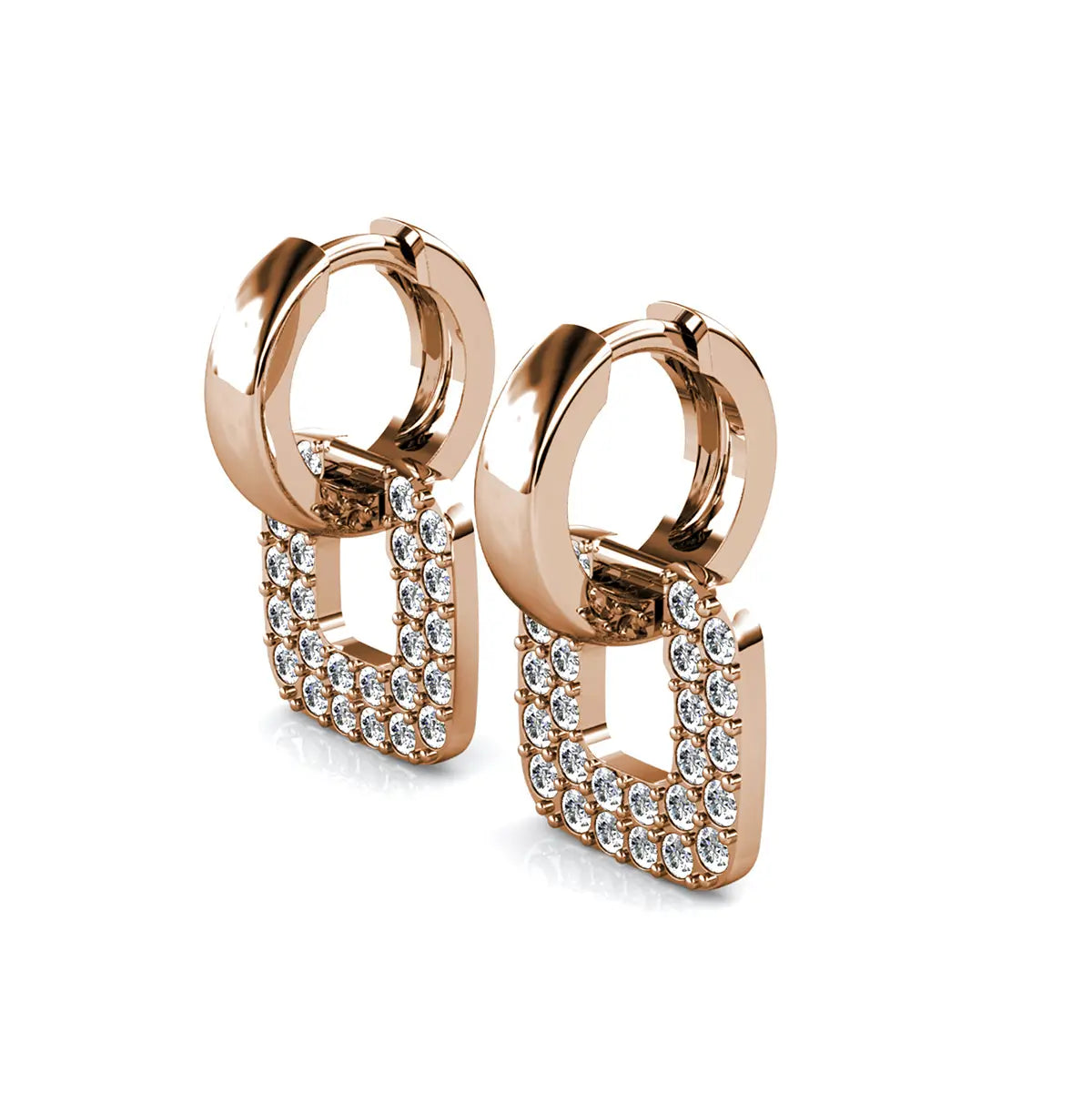 Дамски обеци халки с квадратни елементи и австрийски кристали