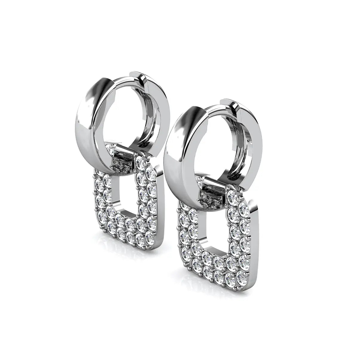 Дамски обеци халки с квадратни елементи и австрийски кристали