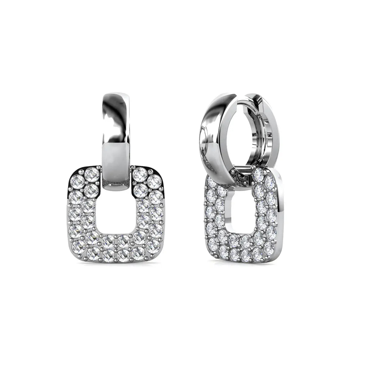 Дамски обеци халки с квадратни елементи и австрийски кристали