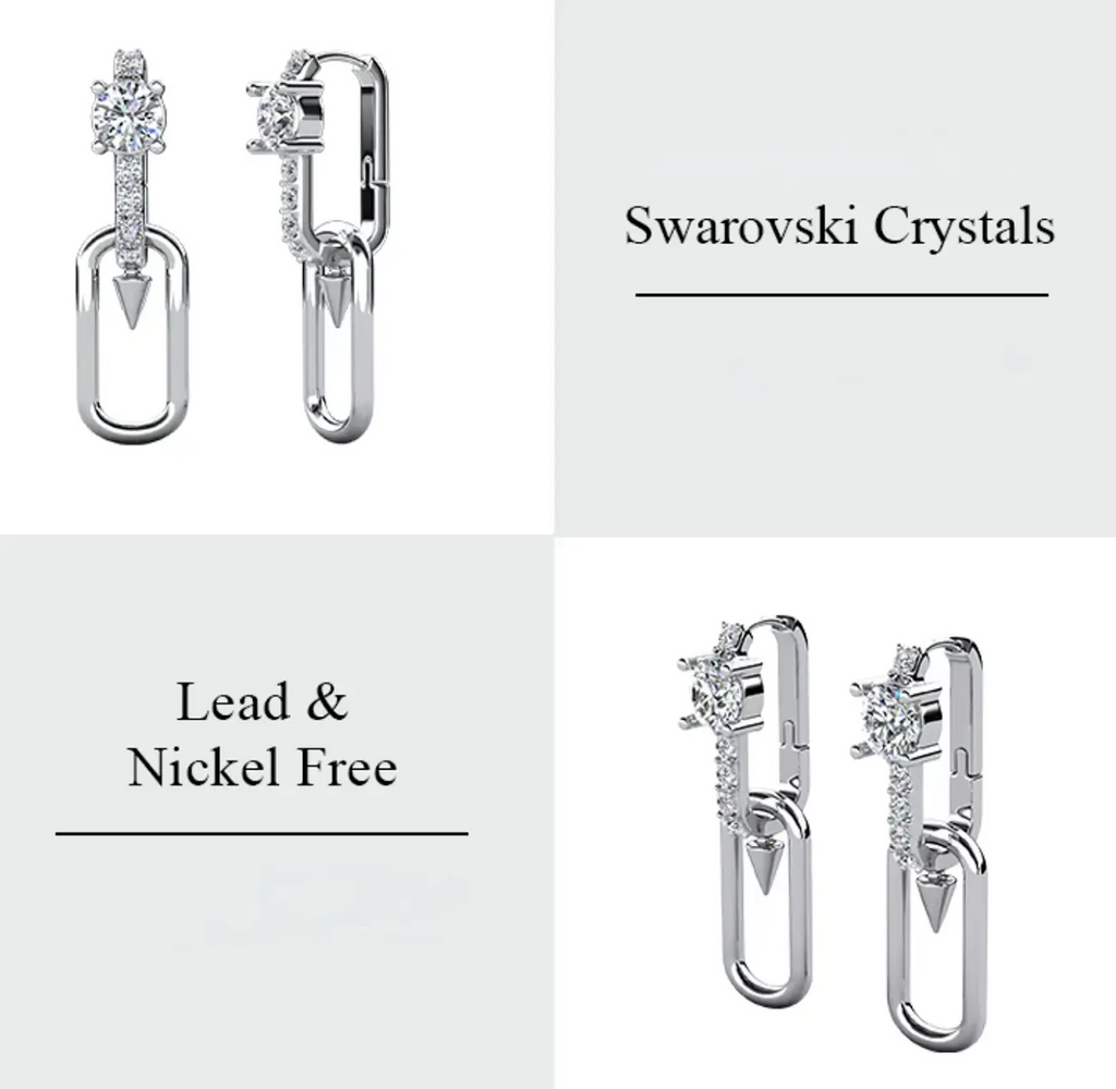 Дамски обеци с австрийски кристали и 18K бяло златно покритие Премиум модел за търговия на едро