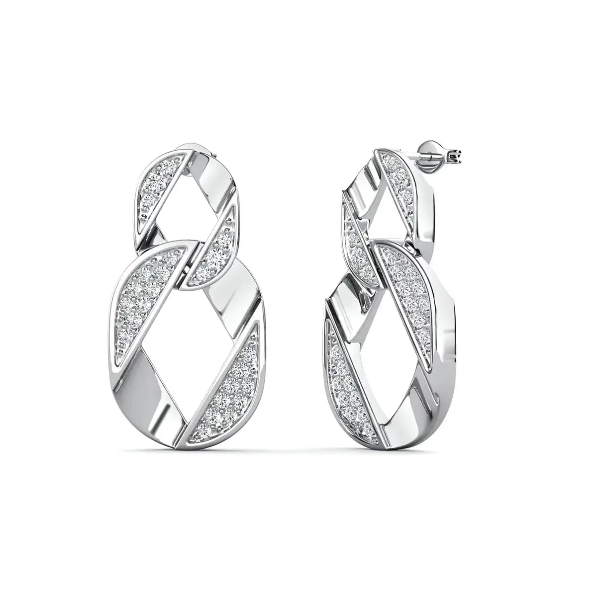 Дамски обеци с геометричен дизайн и кристали Сваровски с 18К покритие от бяло злато, нов модел