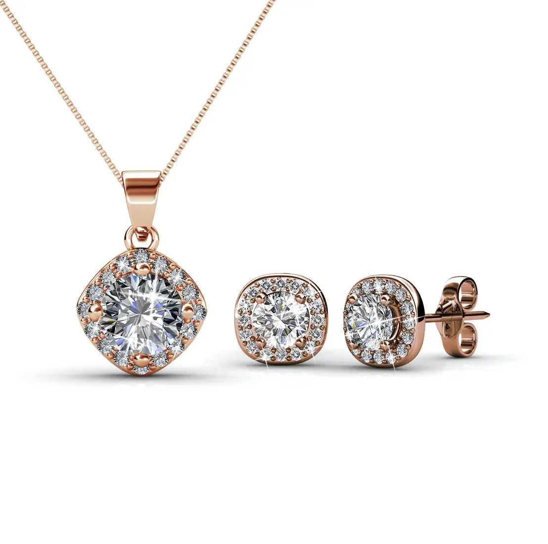 Елегантен комплект Classic Glow Kолие и Oбеци с кристали 18К покритие Бяло Злато