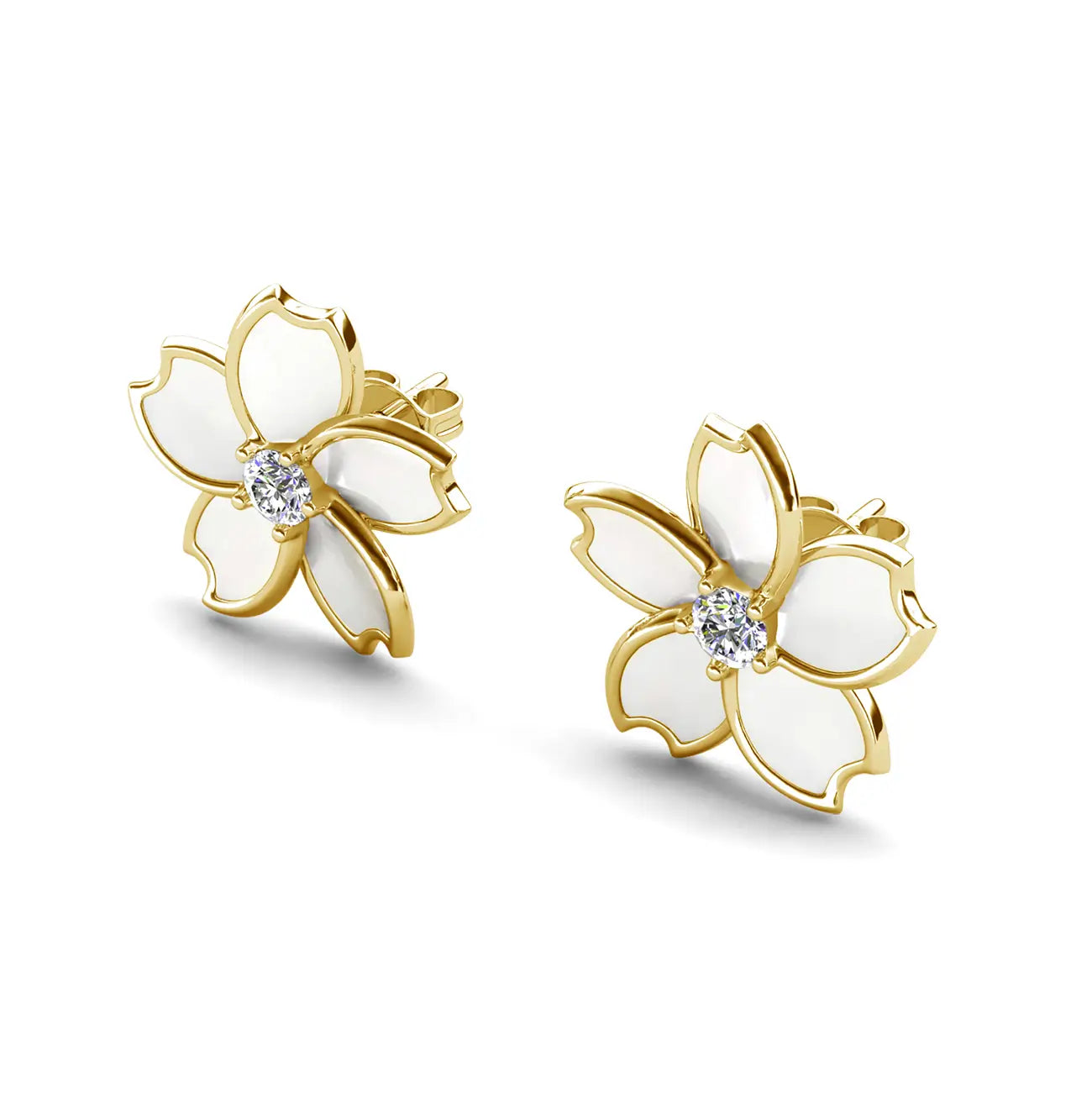 Емайлирани обеци Цвете с кристал и 18K златно покритие  Младежко излъчване