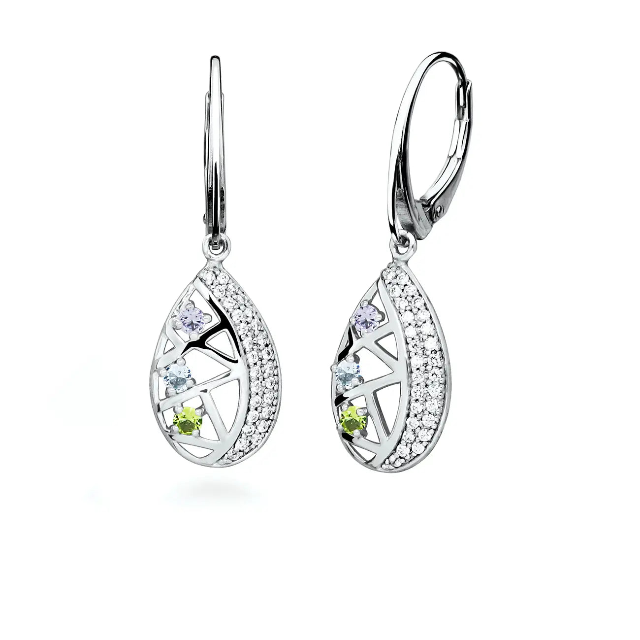 Фини сребърни обеци с цветни Нано камъни