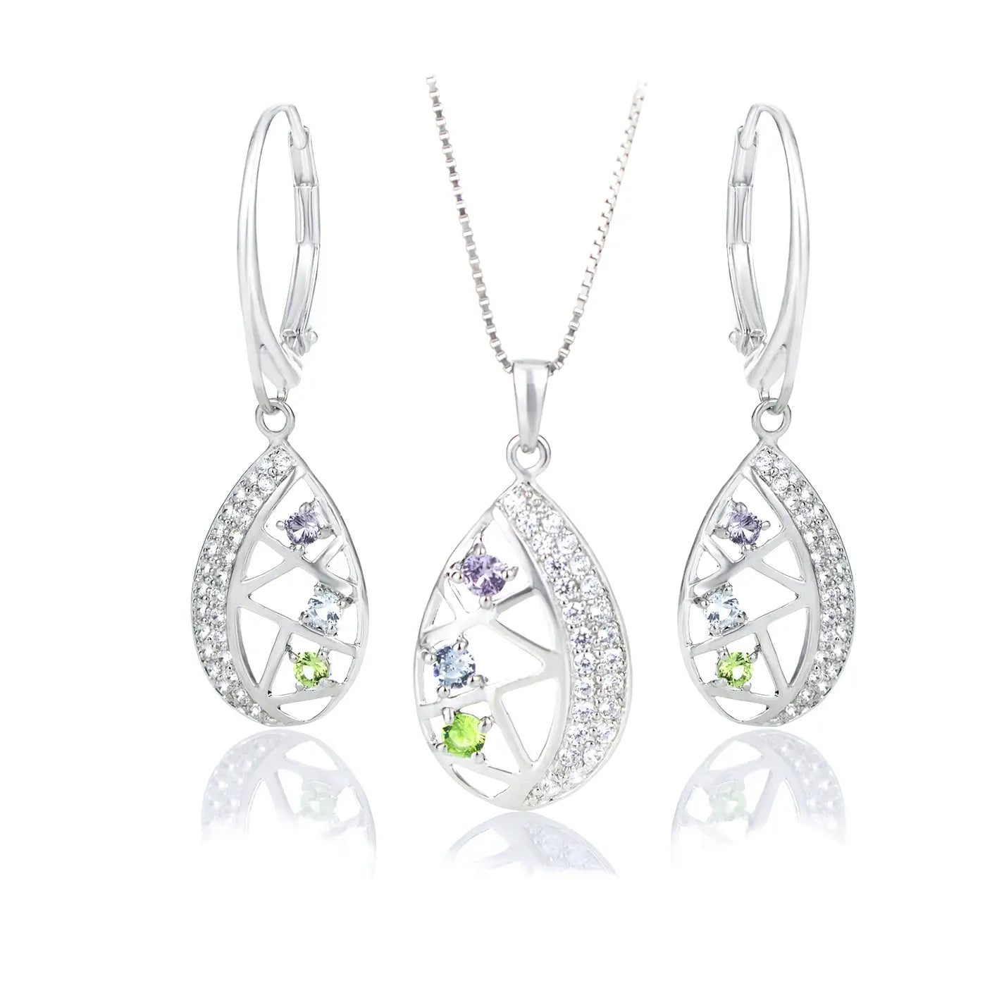 Фино колие Ethereal Drop с цветни Нано камъни Сребро 925