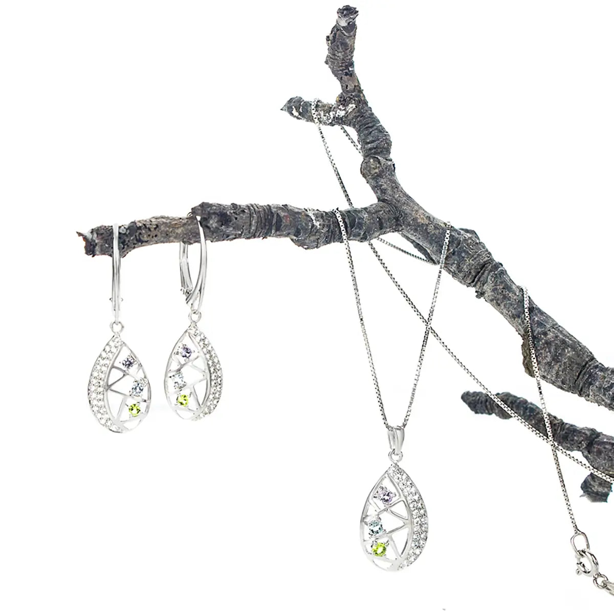 Фино колие Ethereal Drop с цветни Нано камъни Сребро 925