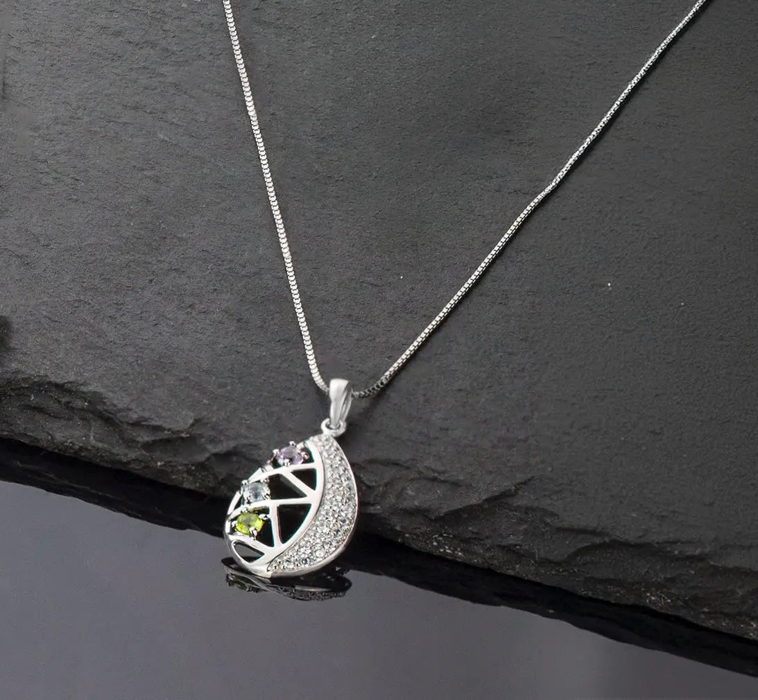 Фино колие Ethereal Drop с цветни Нано камъни Сребро 925