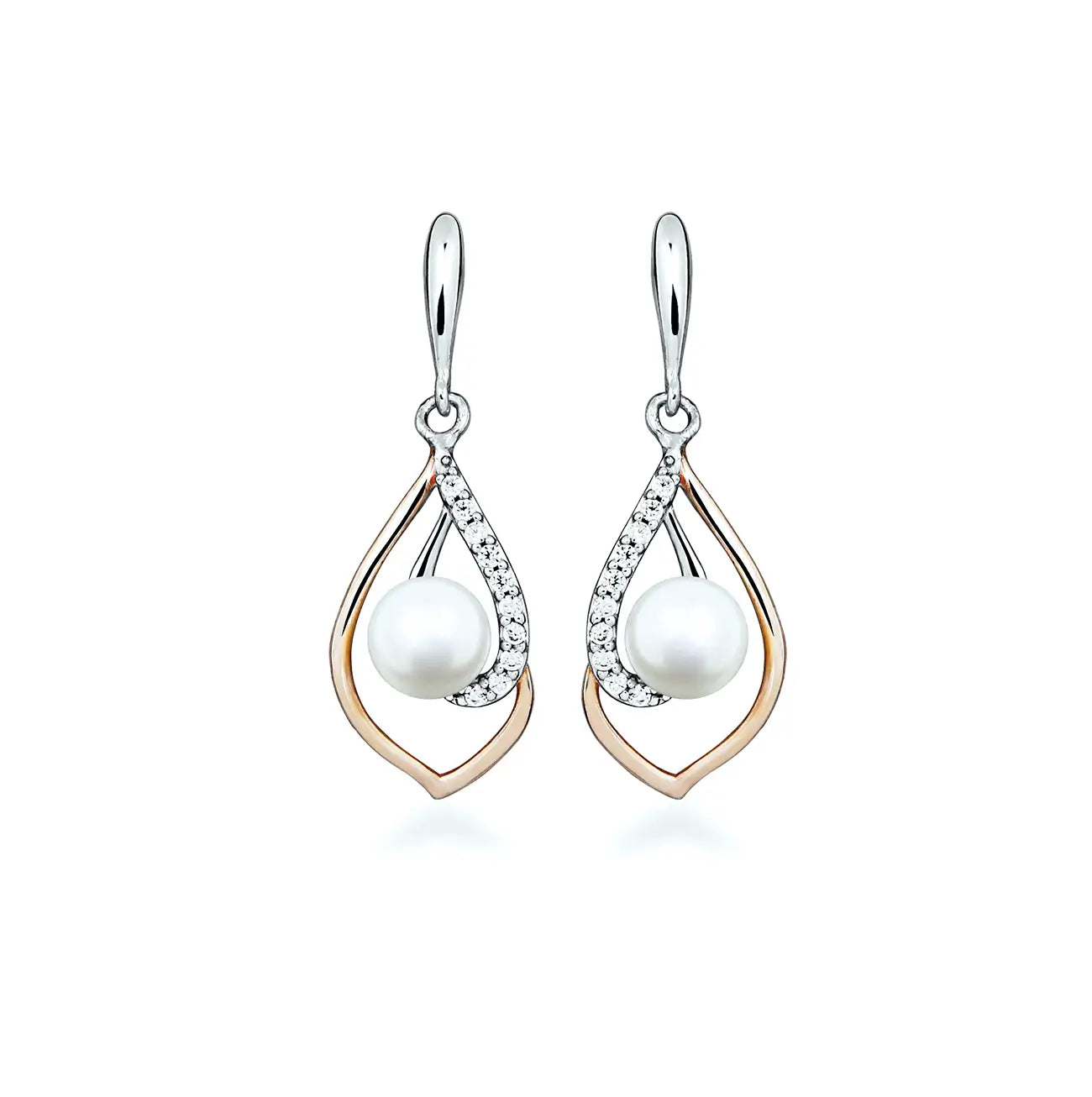 Изящни обеци с речни перли в сребро и розово злато