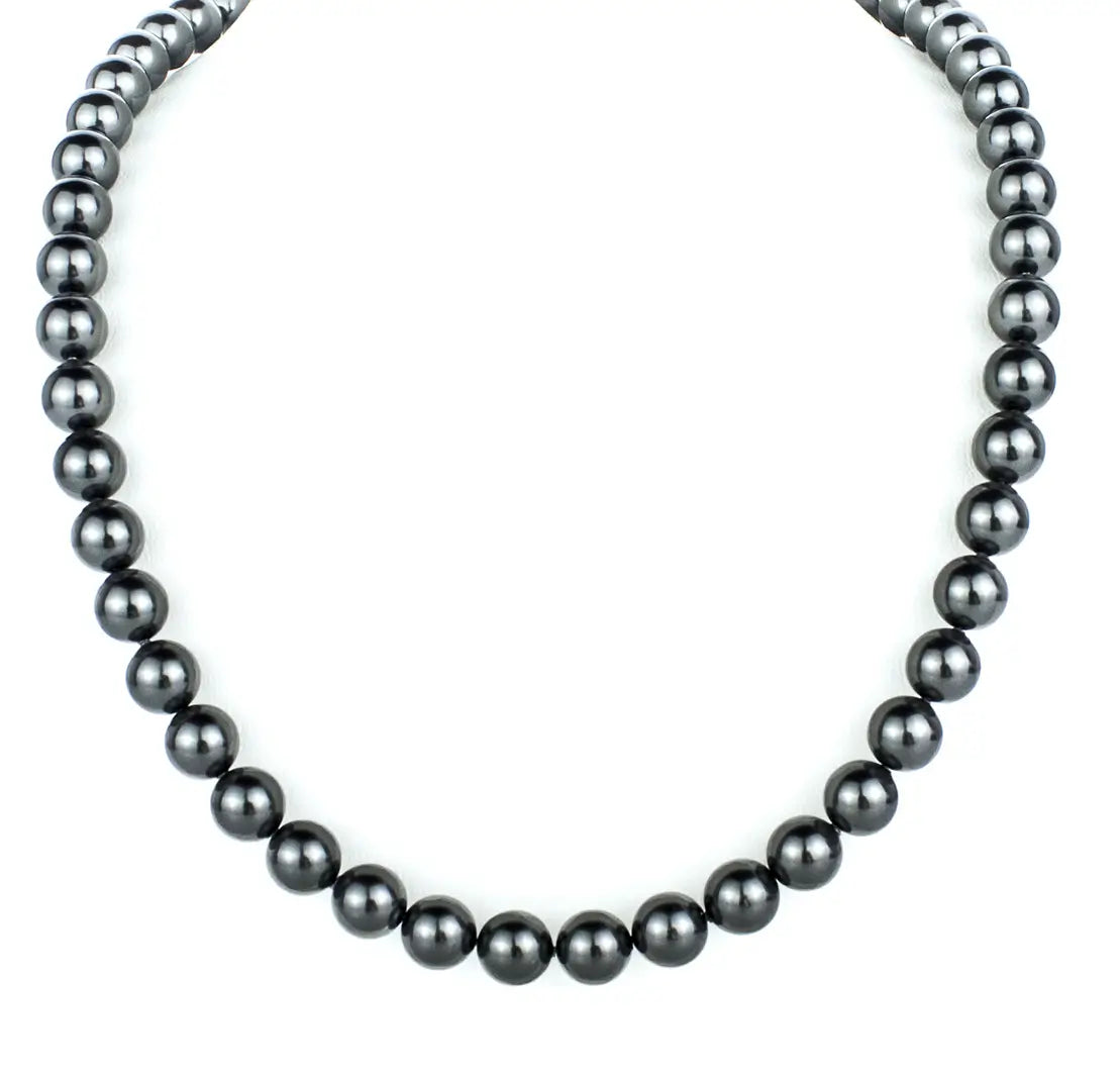 Класическо перлено колие с перли Сваровски в цвят графит