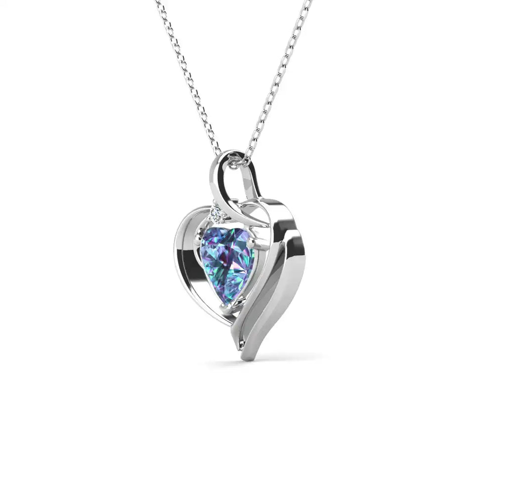 Колие Blue Heart с цветен кристал 18К покритие Бяло злато