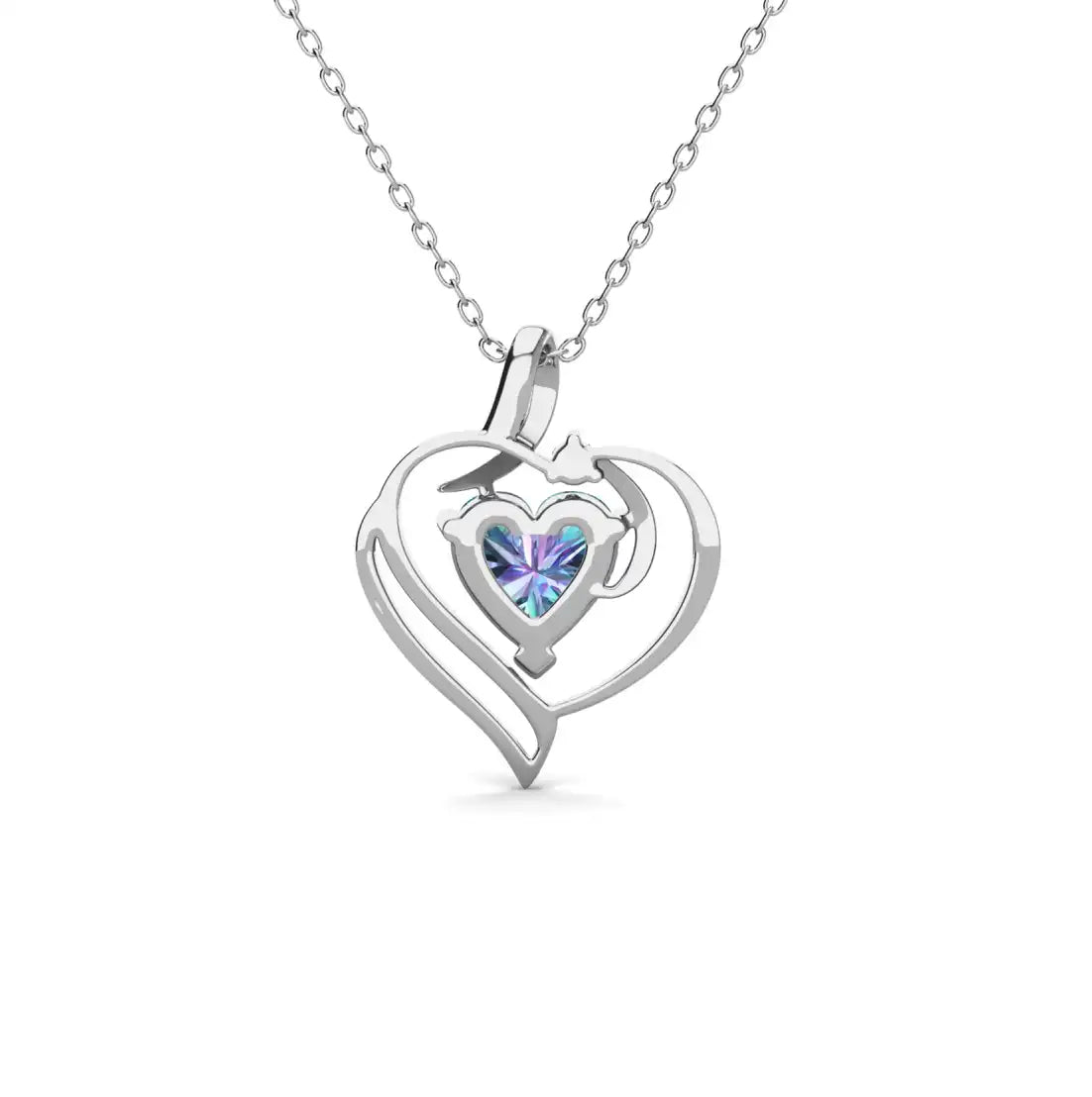 Колие Blue Heart с цветен кристал 18К покритие Бяло злато