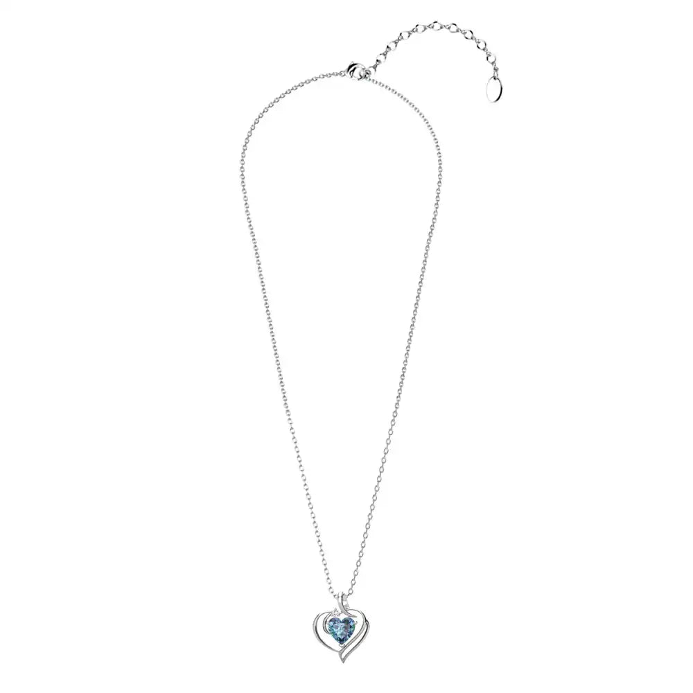 Колие Blue Heart с цветен кристал 18К покритие Бяло злато