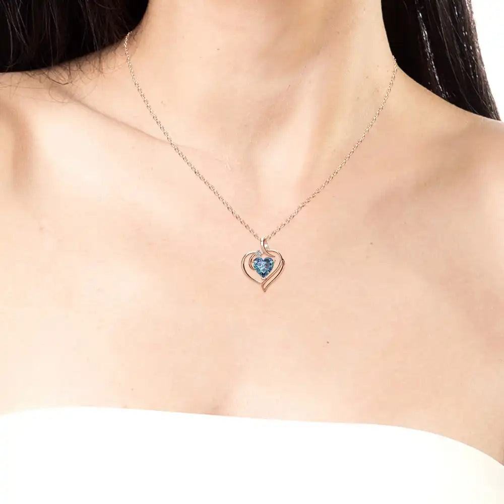 Колие Blue Heart с цветен кристал 18К покритие Бяло злато