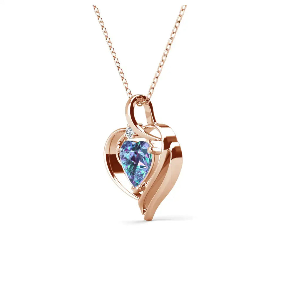 Колие Blue Heart с цветен кристал 18К покритие Бяло злато