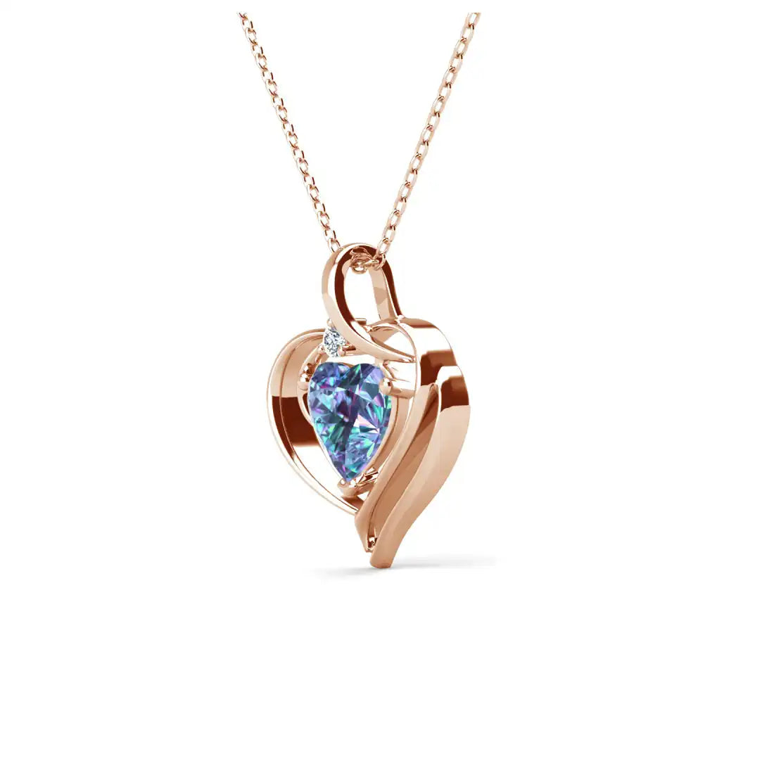 Колие Blue Heart с цветен кристал 18К покритие Бяло злато