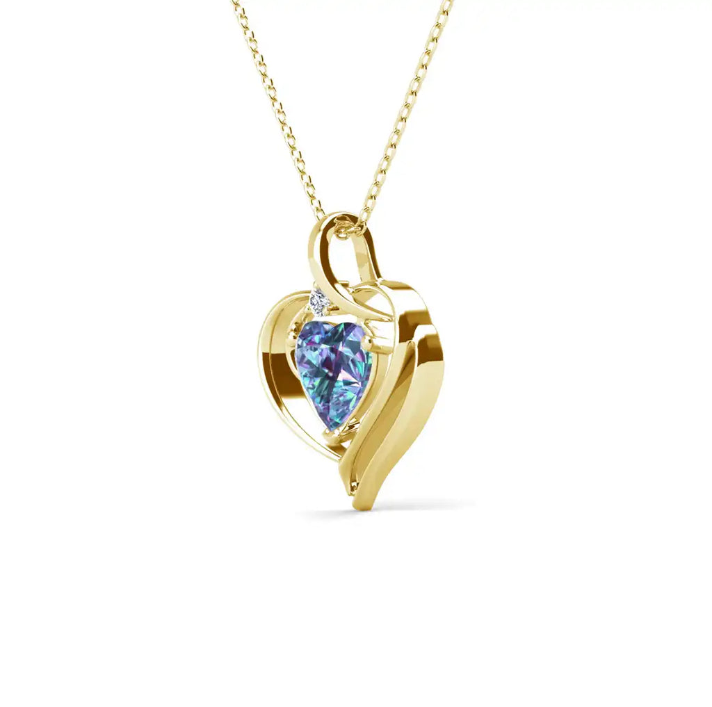 Колие Blue Heart с цветен кристал 18К покритие Бяло злато