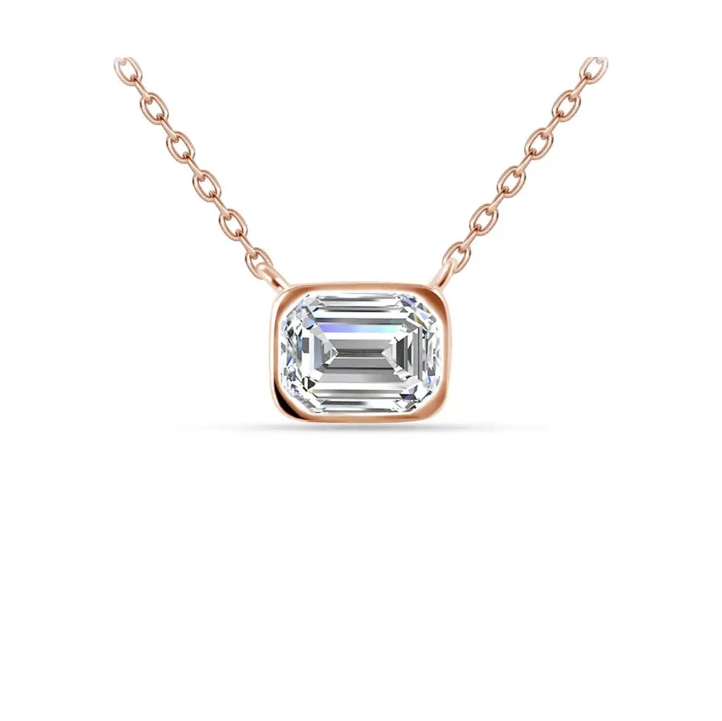 Колие emerald cut с кристал и розово златно покритие