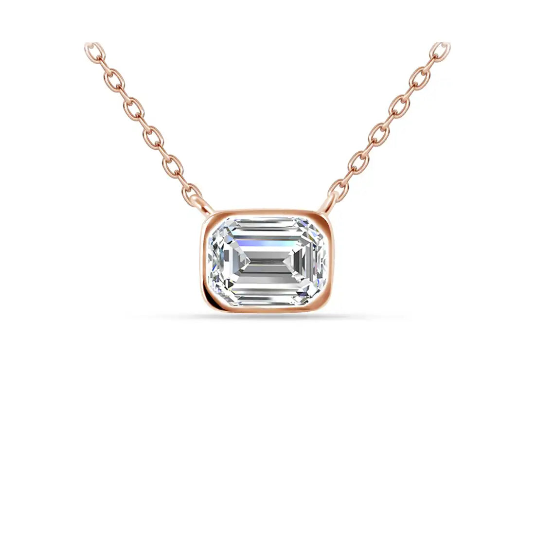 Колие emerald cut с кристал и розово златно покритие