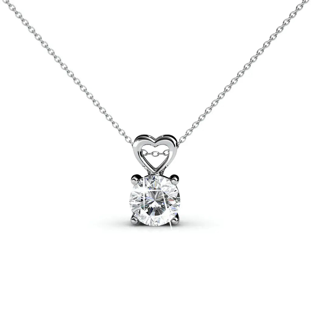 Колие с бляскав кристал и 18К покритие бяло злато.