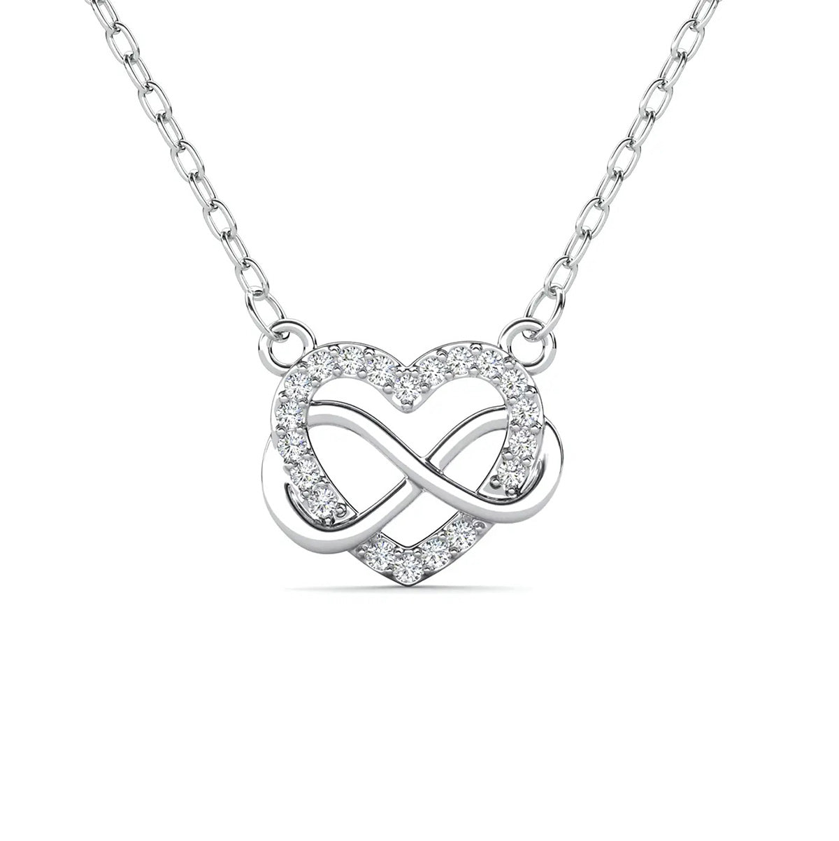 Колие с кристали Сърце с безкрайност 18К покритие от злато