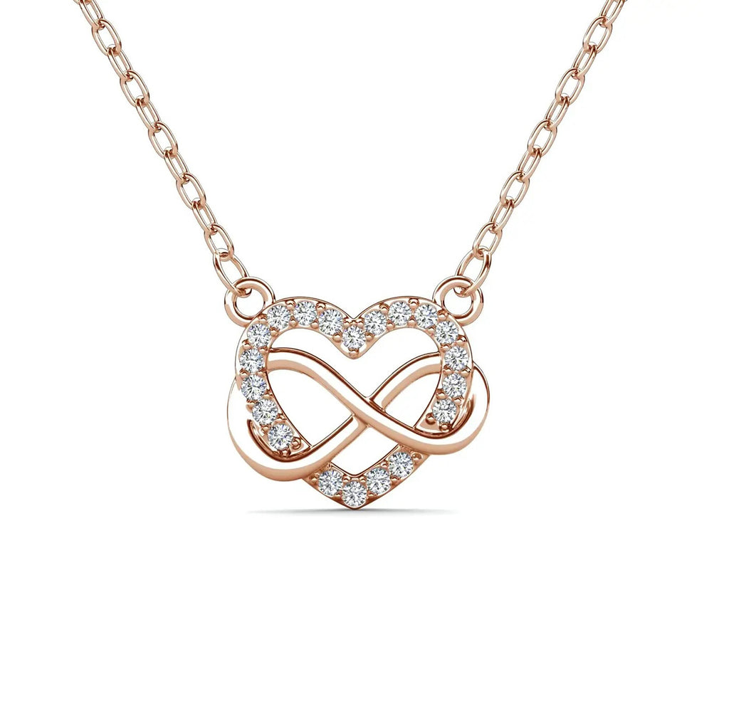 Колие с кристали Сърце с безкрайност 18К покритие от злато