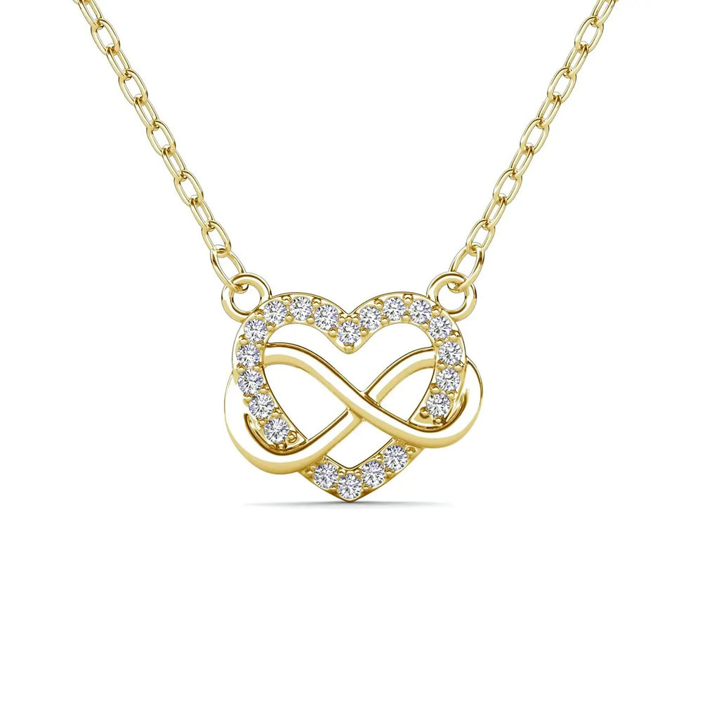 колие с кристали Сваровски ъв формата на сърце с безкрайност. 18К покритие злато