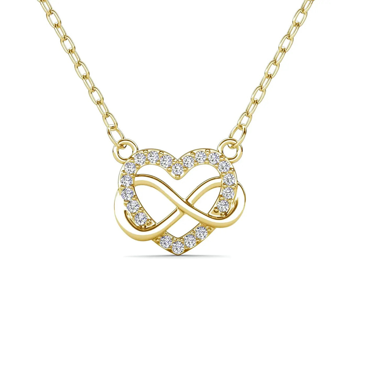 колие с кристали Сваровски ъв формата на сърце с безкрайност. 18К покритие злато