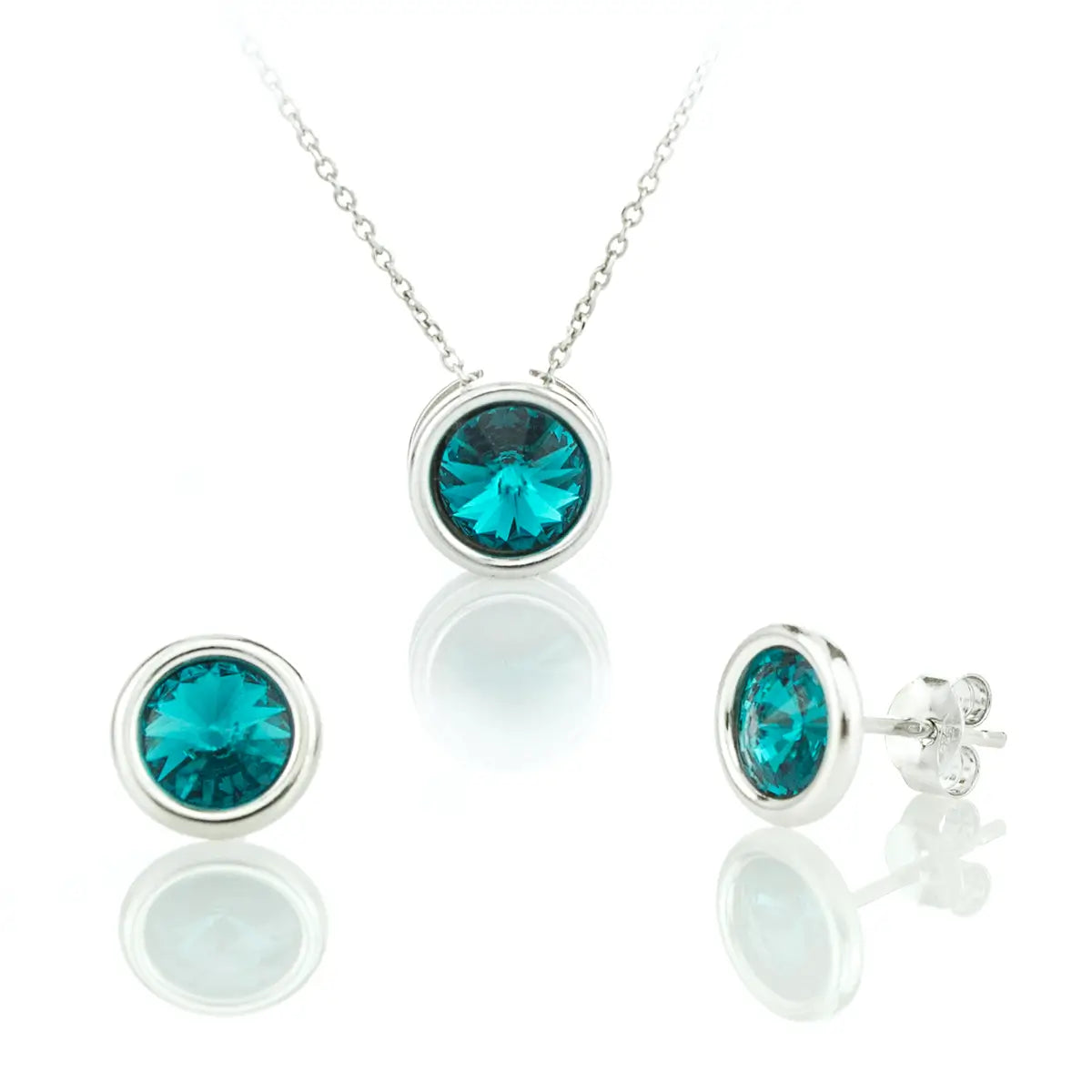 Класическо кръгло колие и обеци на винт с циркови Сваровски в зелен цвят