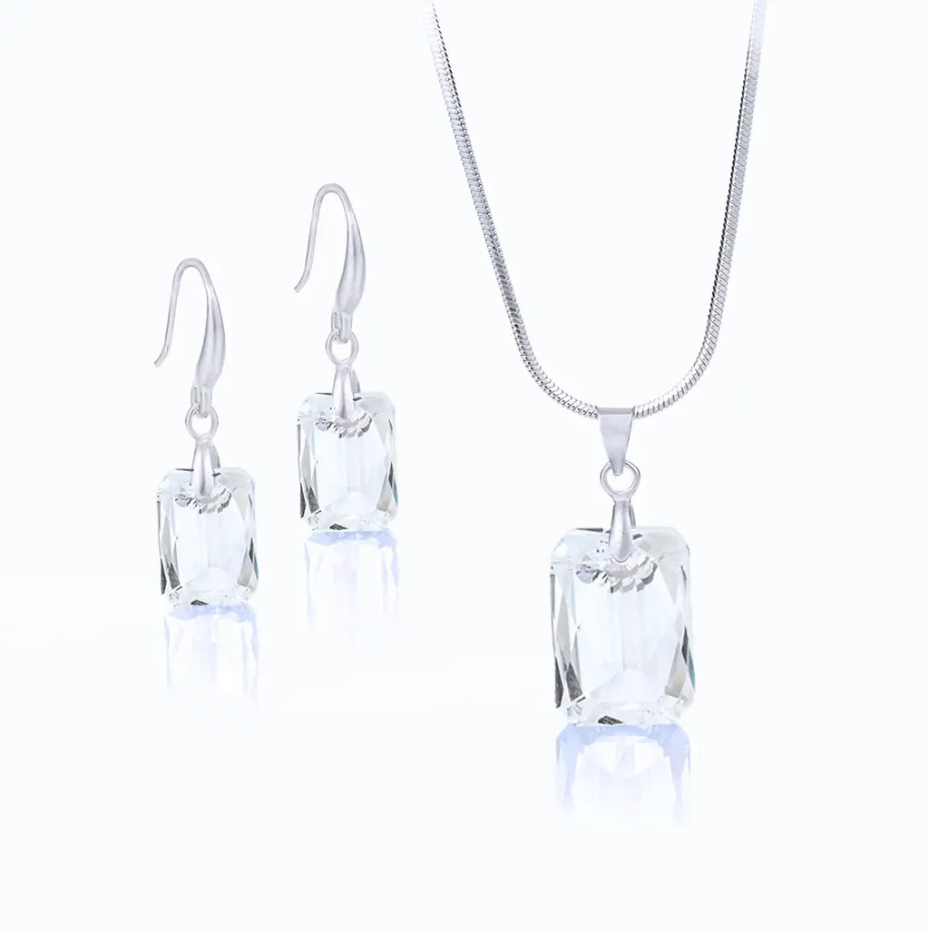 Кoлие с обици Rectangle Crystal Set с австрийски кристали