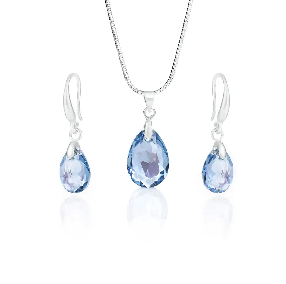 Комплект бижута Pear Shape Jewellery Set с премиум австрийски кристали в нежен светло син цвят