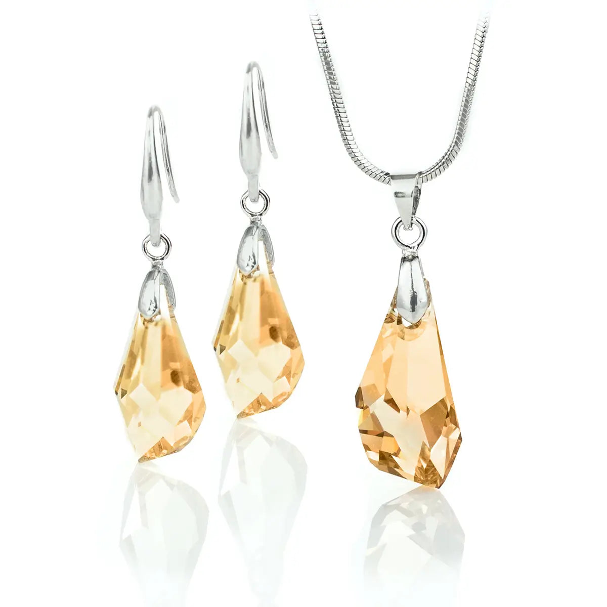 Колие с обици с капковидни кристали