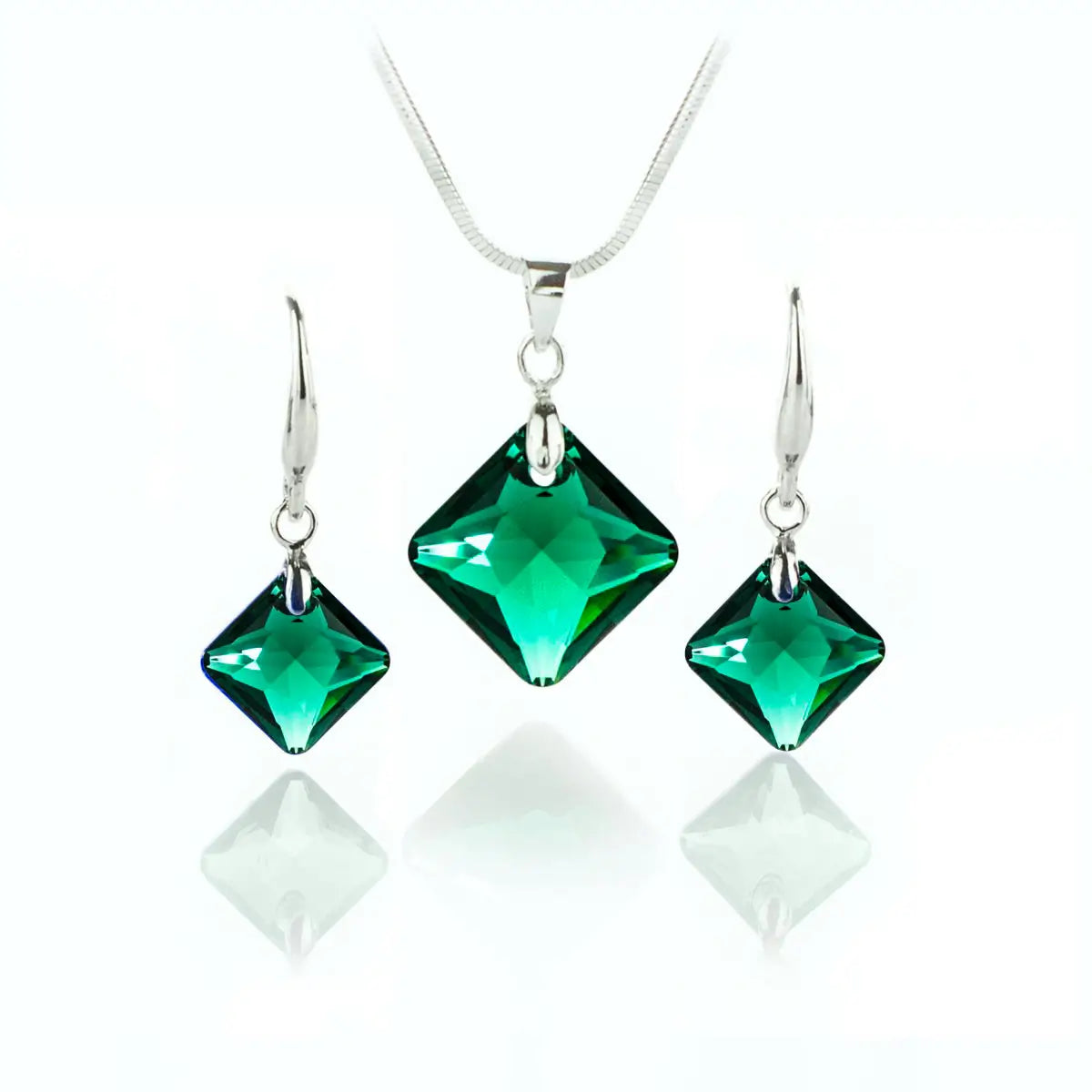Дамско колие с обици Square Crystal Set с премиум австрийски кристали