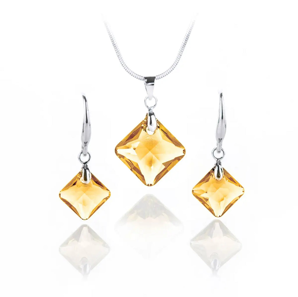 Дамско колие с обици Square Crystal Set с премиум австрийски кристали