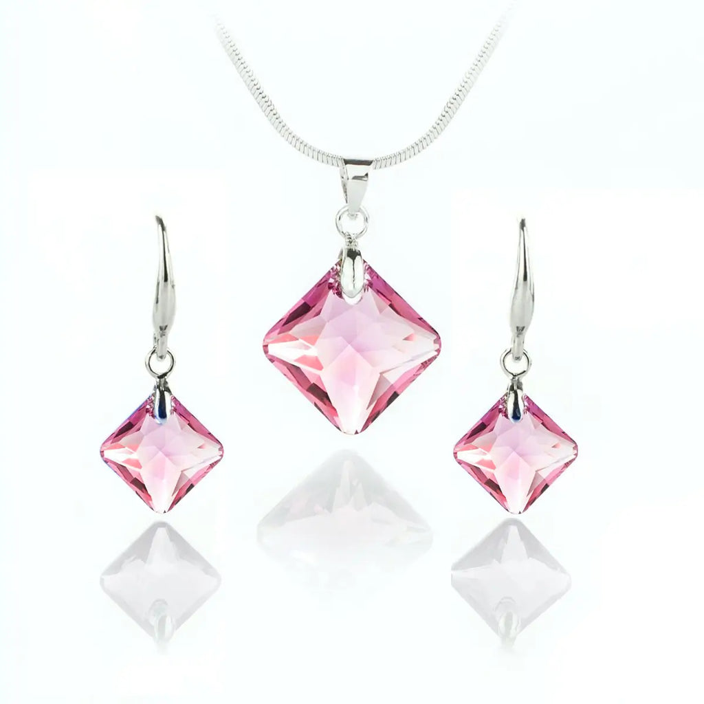 Дамско колие с обици Square Crystal Set с премиум австрийски кристали
