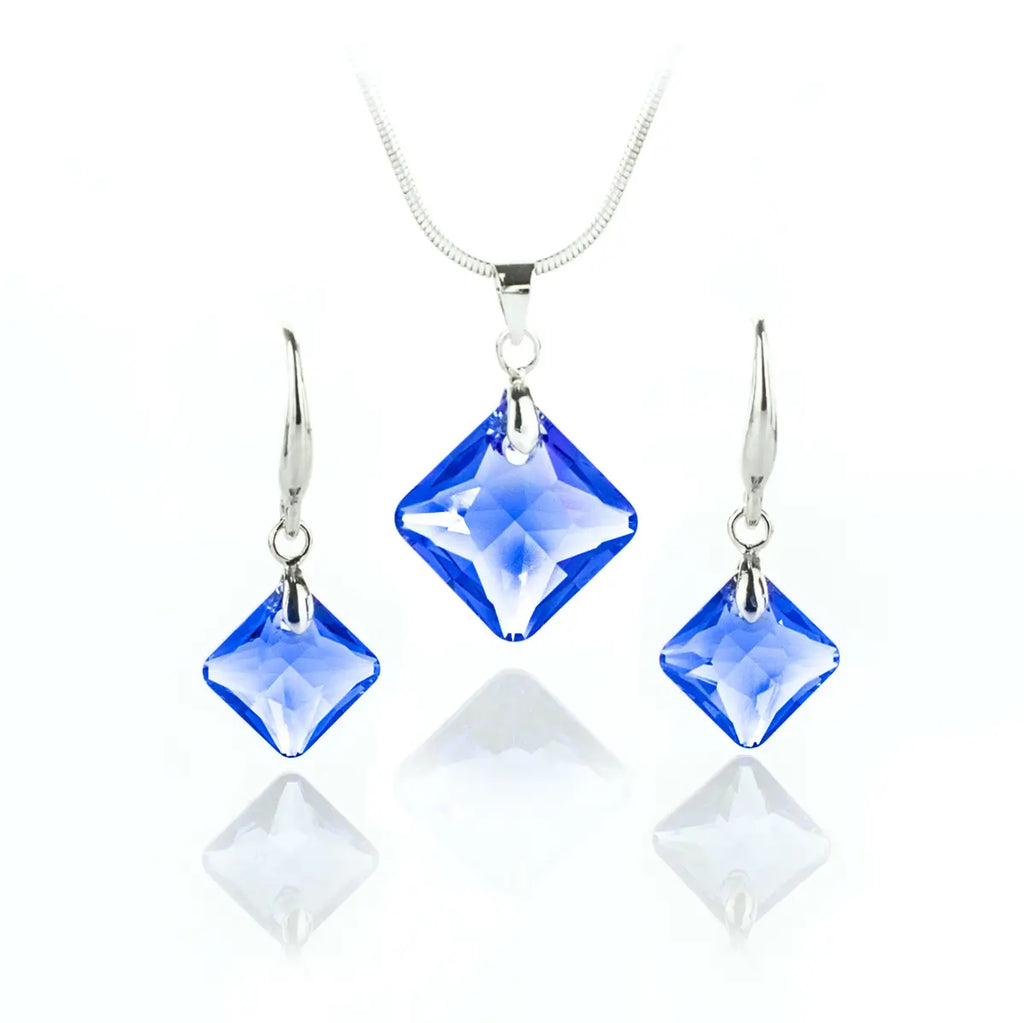 Дамско колие с обици Square Crystal Set с премиум австрийски кристали