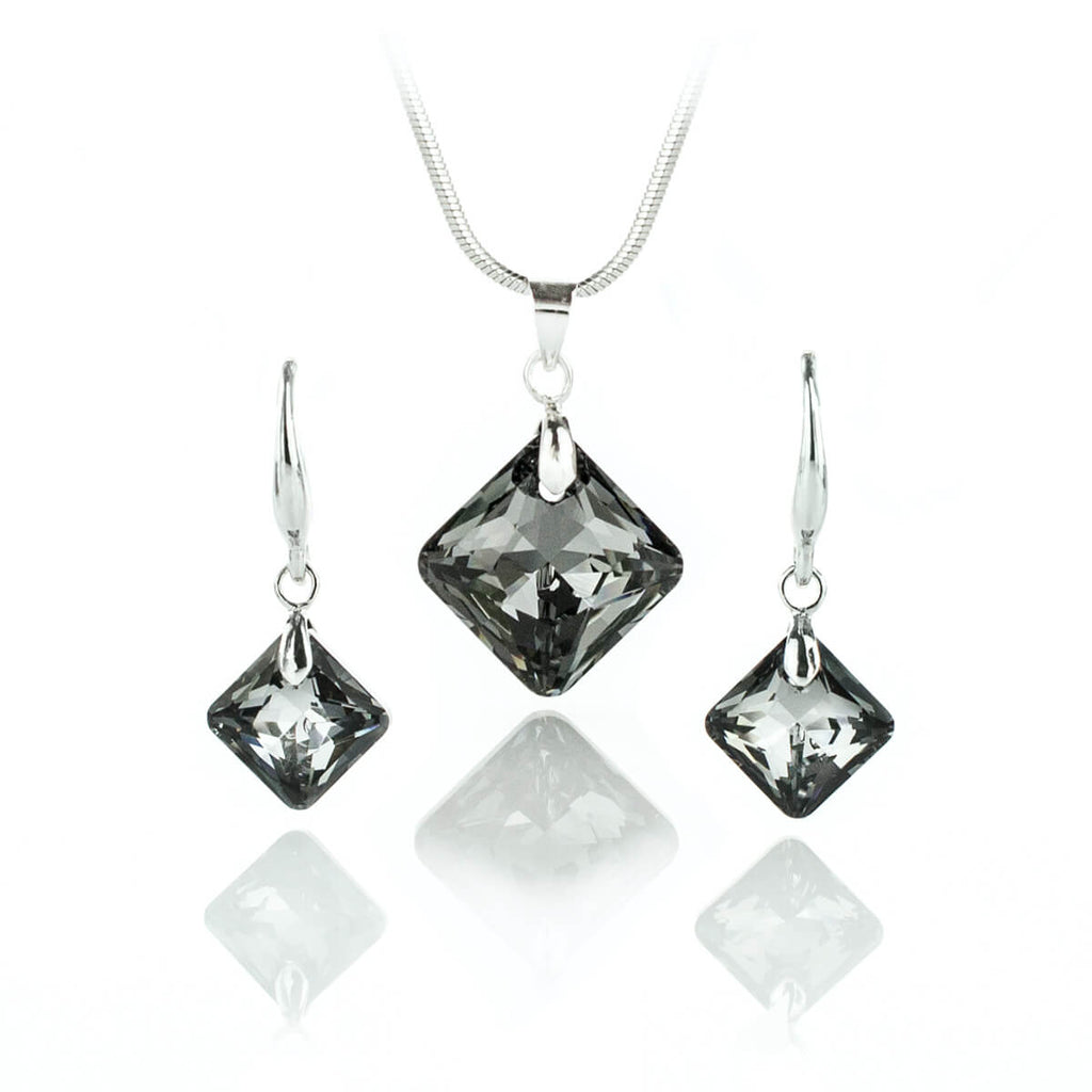 Дамско колие с обици Square Crystal Set с премиум австрийски кристали