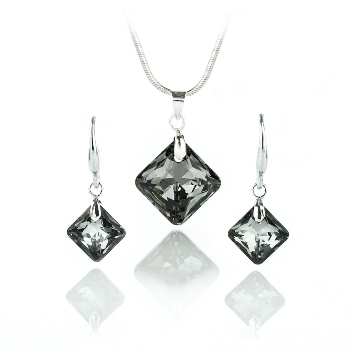Дамско колие с обици Square Crystal Set с премиум австрийски кристали