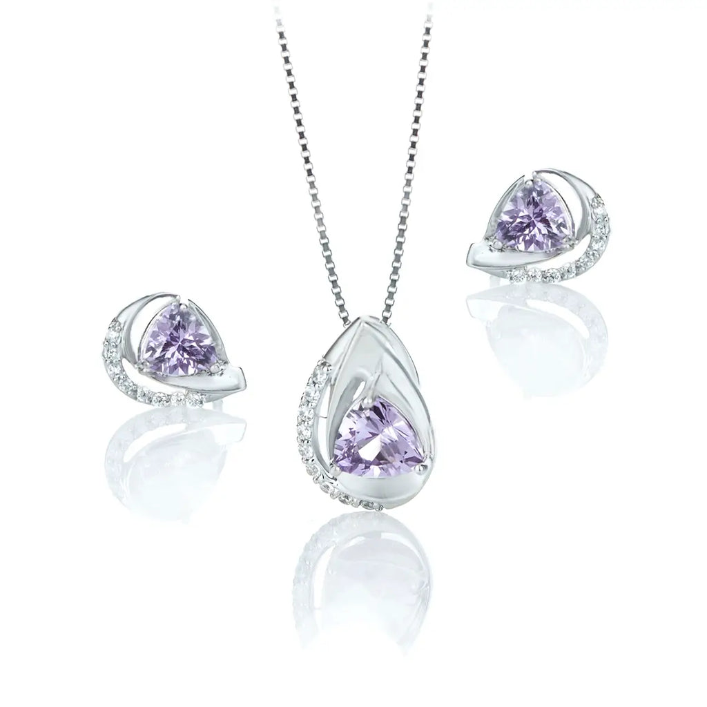 Колие със синтетичен Александрит и циркони Сребро 925 и нежен лилав блясък