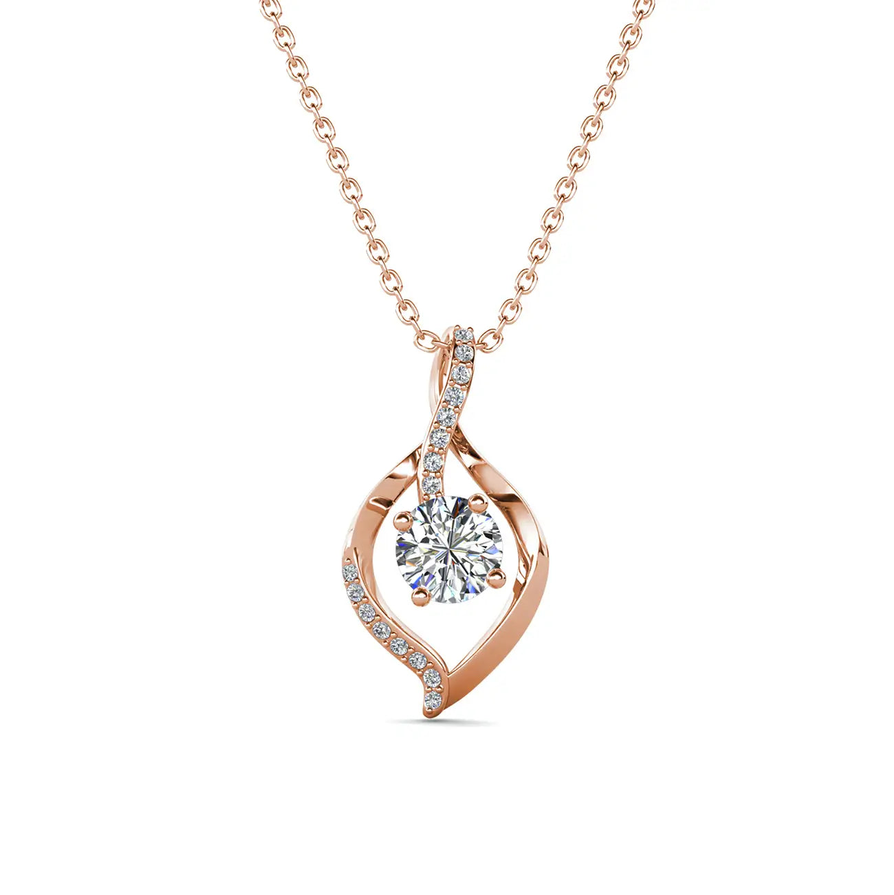 Елегантно колие с формата на листо. Изработено с австрийски кристали и 18К розово златно покритие